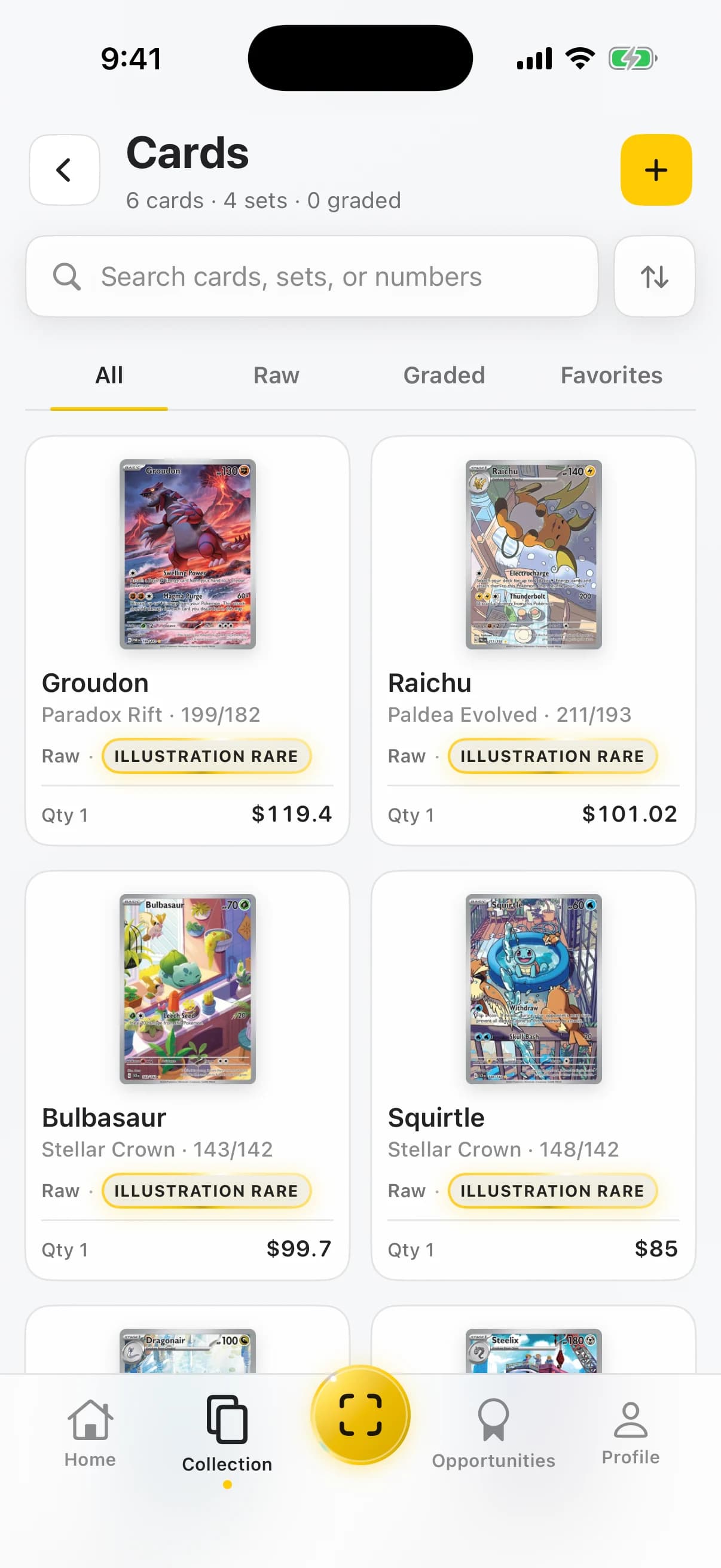 Real Slabbies Cards overview with a searchable collection of Groudon, Raichu, Bulbasaur and Squirtle